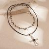 Gothic Cross Pendant Choker Necklace Heart Double Layer Necklace Rhinestone Necklace  Girls