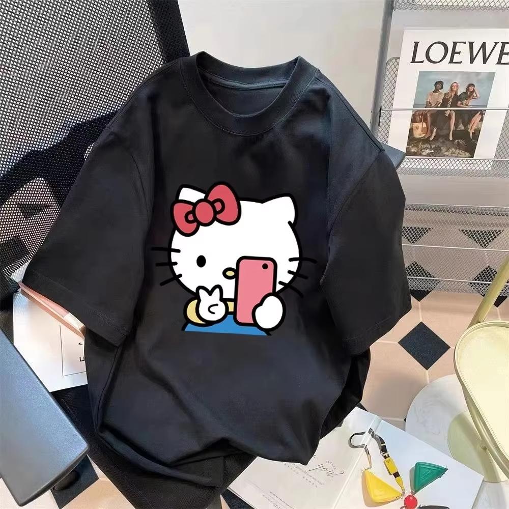 

Plus Size Cute Hellokitty Design Printed Tshirts Summer Fashion High Quality Short Sleeved Casual Sports Loose Pullover Tops S