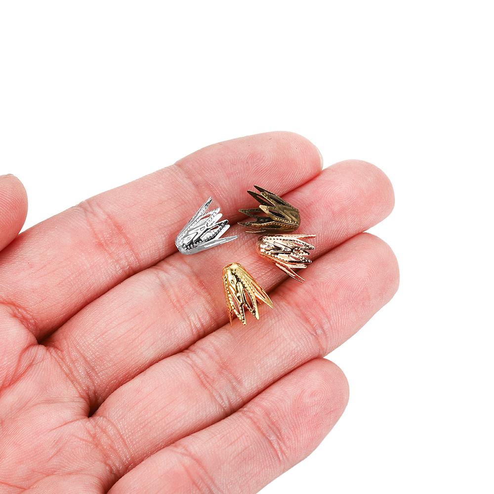 100pcs 8*10 Mm Hollow Out Flower Shape Filigree Cone End Beads Caps For DIY Bracelet Earrings Jewelry Making Supplies Accessorie