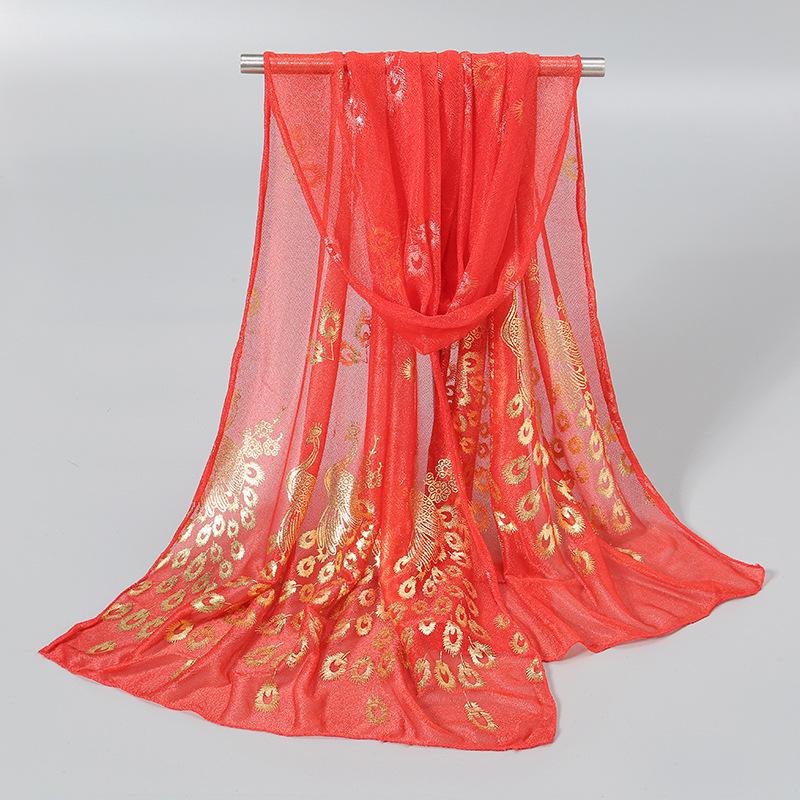 Elegant Peacock & Phoenix Feather Print Scarf – Lightweight, Comfortable, and Stylish Women's Travel Accessory Shawl