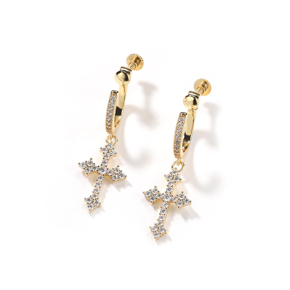 Hip Hop Spiral Buckle Cross Earrings Men's Street Versatile Zircon Nightclub Earrings Wind Earrings