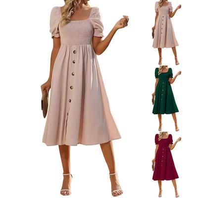 Women's Dresses Fashion Tunic Square Neck Short Sleeve Buckle Detail Dresses