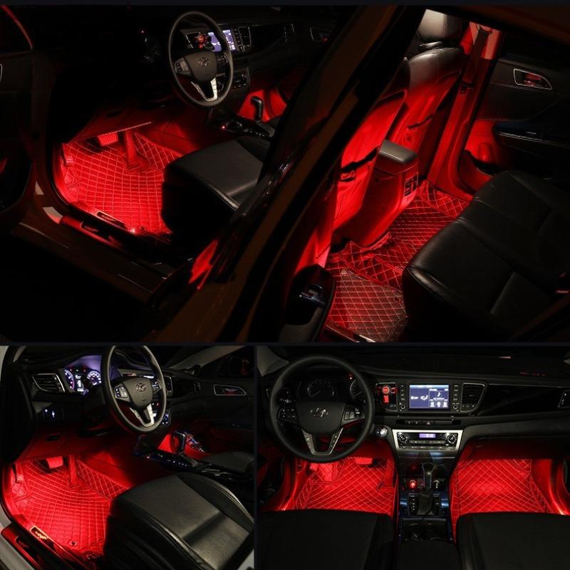 Car Interior Light Ambient Light with USB/Cigarette Decorative Lamps RGB Car Footwell Light with Remote/Voice Control