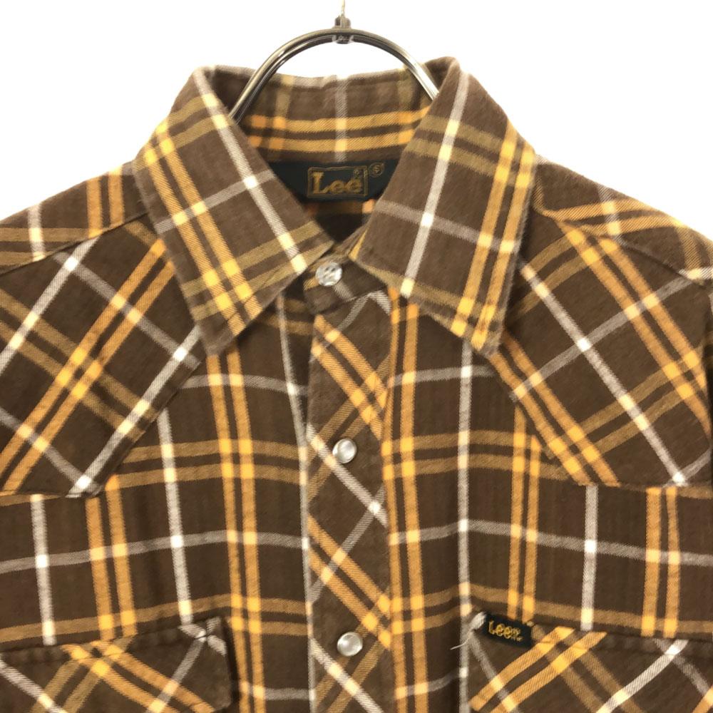 Lee 70s check 7 minutes sleeve Western shirt S Brown x yellow Old vintage Men's Used