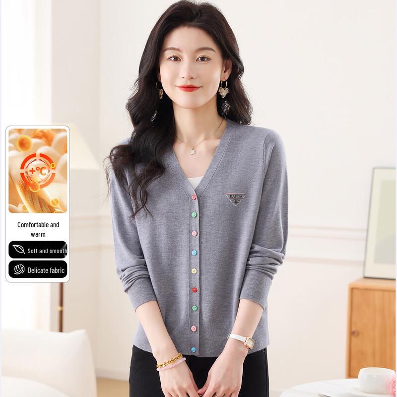 SNOWFLYING Women s V-Neck Embroidered Knit Cardigan M