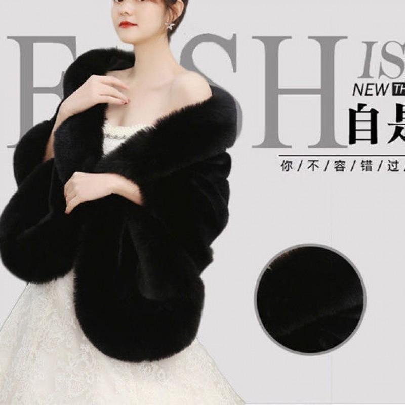 Mantello Scialle in Ecopelliccia da Donna Abito da Sposa Invernale Eleganza Cappotto Senza Maniche Lunghezza Media Bianco Grigio Nero Rosso