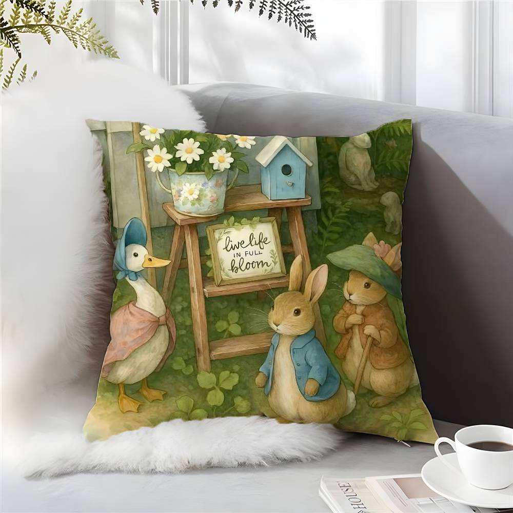 Cartoon Character Cute-Peter Rabbit-Smart Pillow Case Comfort Sofa Bed Silky Elegant Invisible Zipper Custom Decorative a