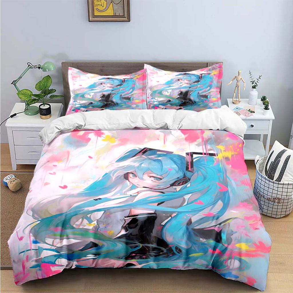 Comforter Cartoon Kawaii Virtual Singer H-Hatsune-Miku Bedding Sets Bed Supplies Set Bed Comforter Set Bedding Set Gift