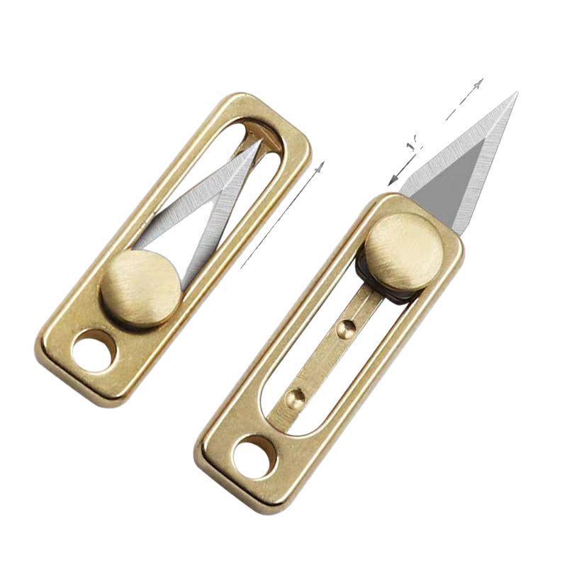 Brass Mini EDC Keychain Knife Pendant - Creative Push-Pull Box Cutter