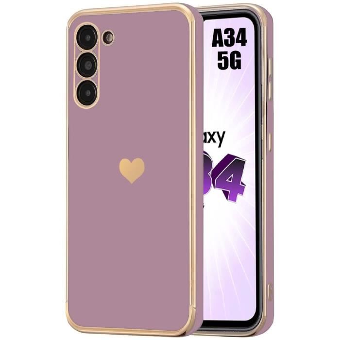 Coque - Samsung - Galaxy A34 5G - Antichoc - Silicone TPU - Motif Cœur Doré