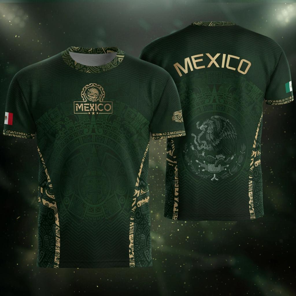 Men's Casual Soccer Jersey Short Sleeve Top Featuring Mexico Themed Graphic Print Lightweight Breathable Fabric Comfortable Fit