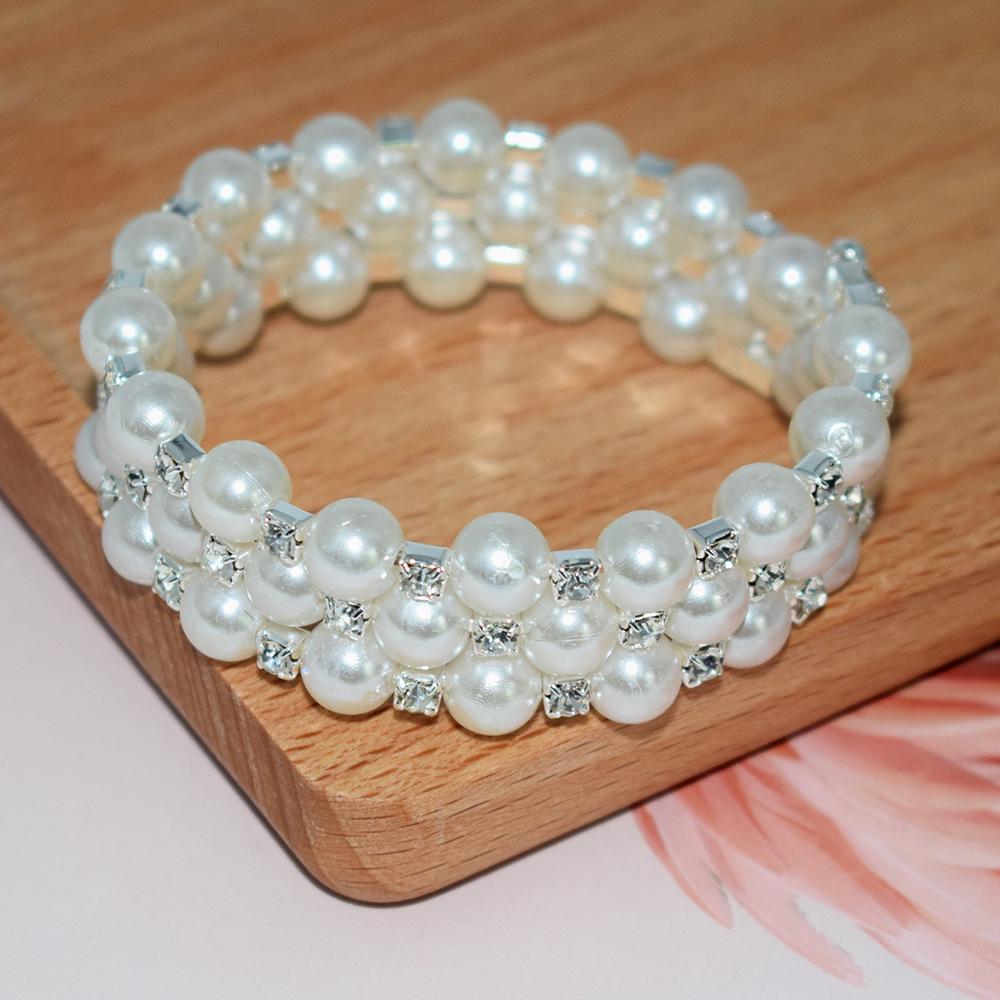 Wielowarstwowa Bransoletka Europejska i Amerykańska: 8mm Kamień Strass Perłowy, Modny Kreatywny Damski Design z 2/3/4/5/7 Rzędami