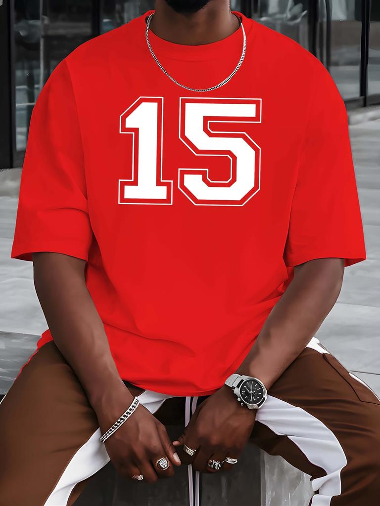Varsity Number 15 Print Unisexs T Shirt Retro Sports Jersey Short Sleeve Crew Neck Cotton Tee Street Fashion Casual Daily Top