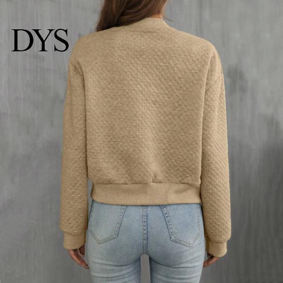 Fall Outerwear Women Jacket O Neck Solid Color Zipper Closure Coat Loose Thermal Short Thick Type Elastic Cuffs Long Sleeved Commuting Dating