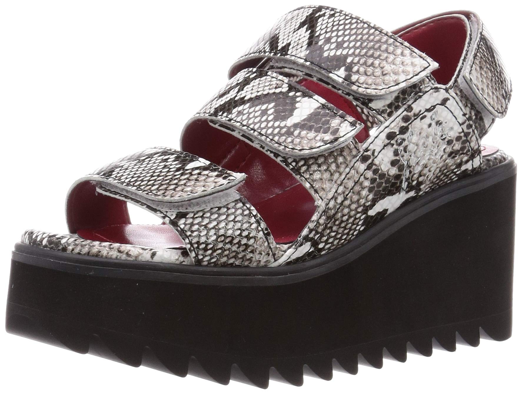 

Yosuke Women s Platform Leather Back Strap Sandals (1000079), White/Black, Size 24.5cm