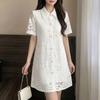 ZANZEA Women Casual Turn Down Collar Short Sleeve Lace Crochet Patchwork Elegant Dress