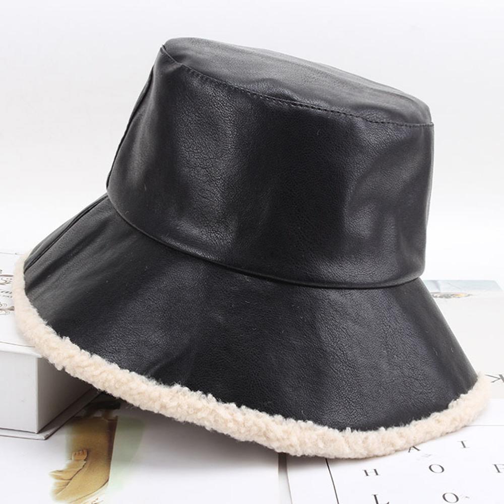 

Wool Bucket Hats Unisex Bucket Hat Winter Hat Pu Lady Tourism Hat For Outdoor Activities Traveling Winter Sports чорний