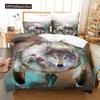 Boys Wolf Duvet Cover Set Queen Size, Boho Wolf Wildlife Animal Bedding Set Men Galaxy Dream Catcher Moon Polyester Quilt Cover