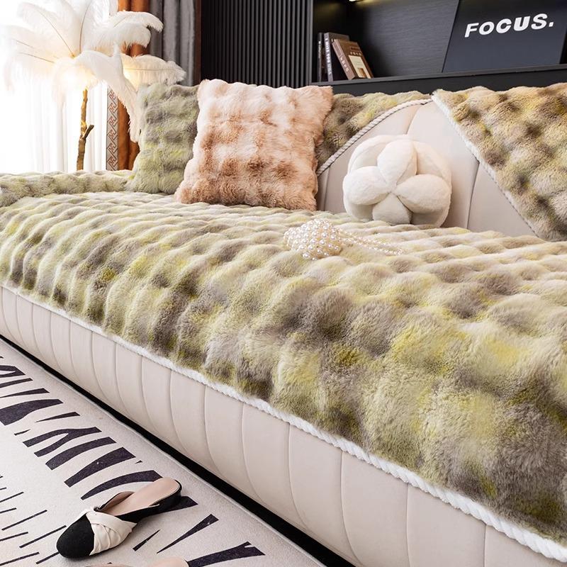 Winter Rabbit Plush Sofa Cushion Thickened Seat Cushion Non-Slip High-End All-Inclusive Leather Sofa Cover Straight Row Sofa Cover