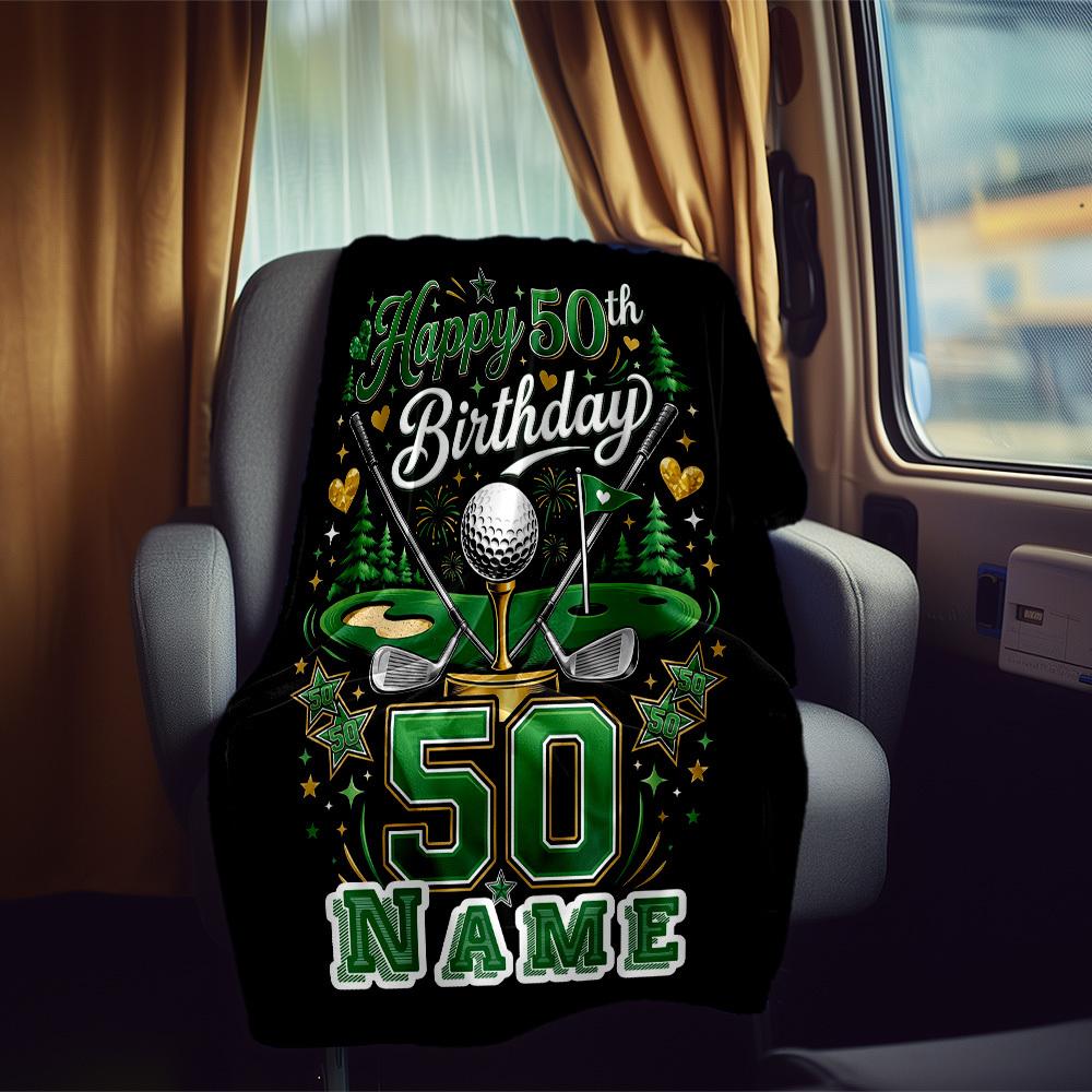Happy 50Th Birthday Golf Rv Customize Your Name Blanket Soft Cozy Lightweight Allseason Multipurpose Blanket For Travel Camping Picnic Sofa Rv Bed