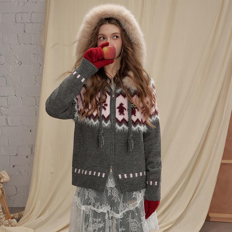 UNIFREE Fair Isle Knit Hooded Cardigan