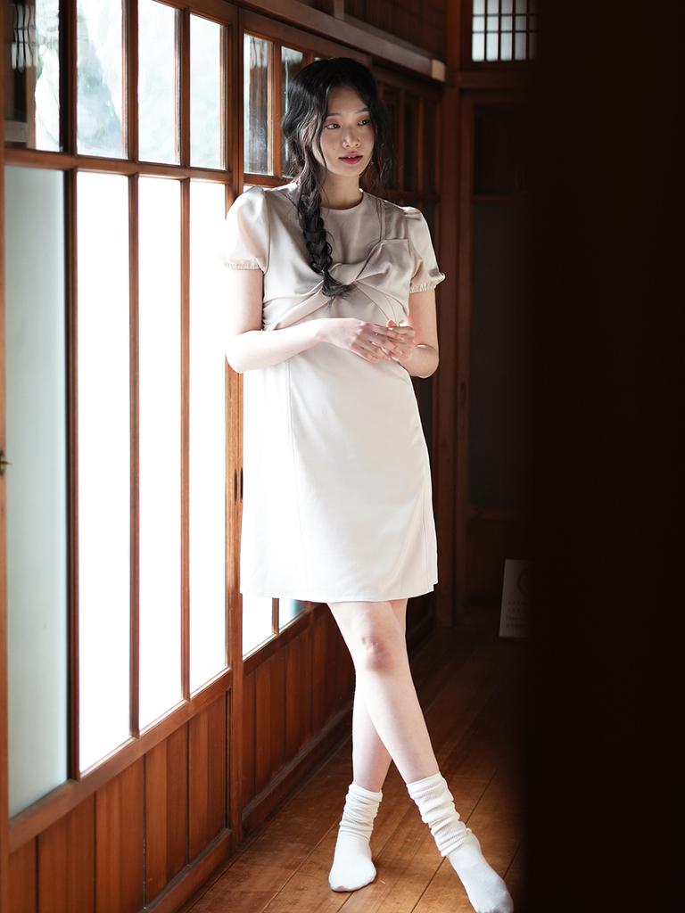 Laengaenlu Roselle Twist Mini Dress(Roselle)_Beige