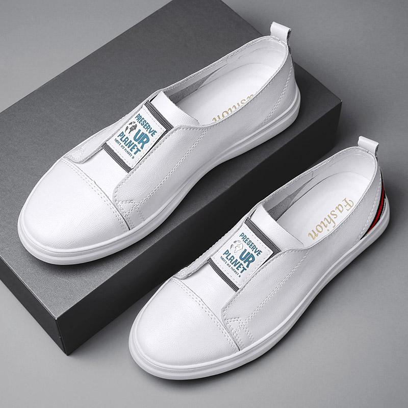 Fashion Lightweight Mens Casual Leather Loafers Non Slip Walking Flats Breathable Outdoor Slip on Casual Shoes Man Work Driving Footwear