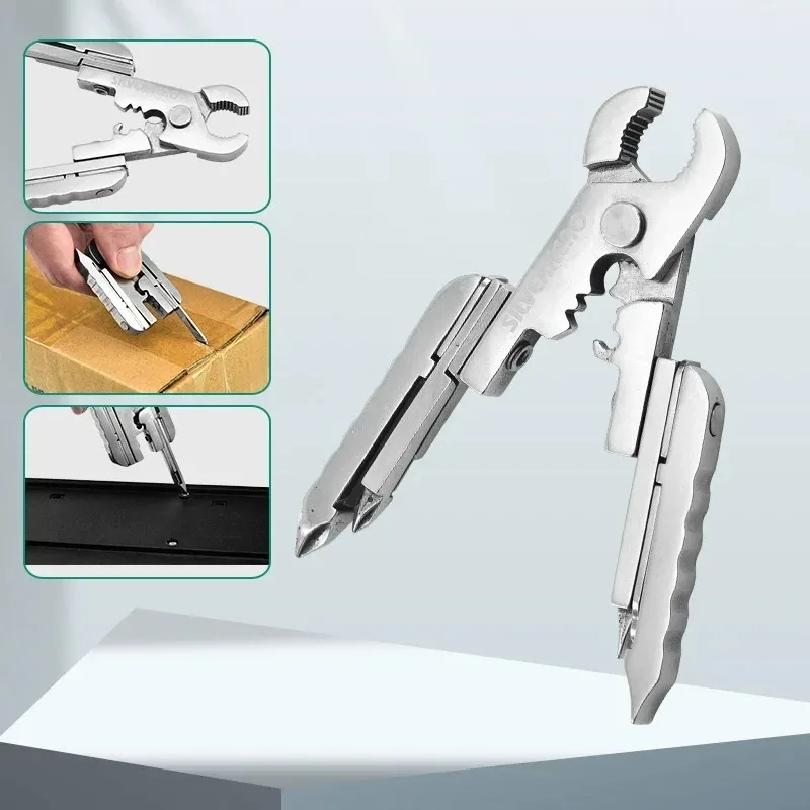 10in1 Stainless Steel EDC Portable Foldable Mini Pliers Multitool Outdoor Survival Camping Screwdriver Clamp Pocket Gear Kit
