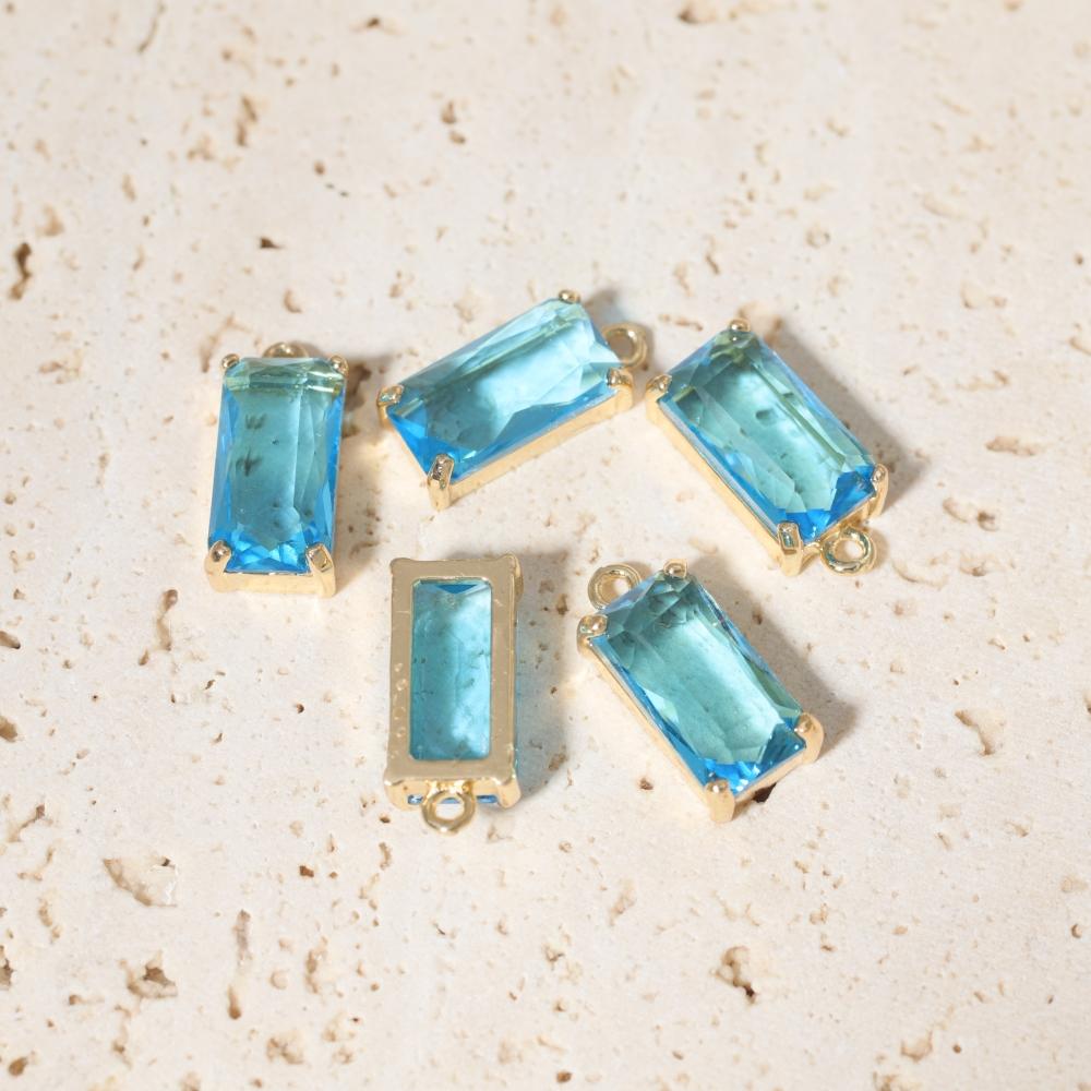 Rectangle Light Purple Synthetic Crystal Copper Charms, Golden Plated DIY Pendants for Earring Necklace Craft Making