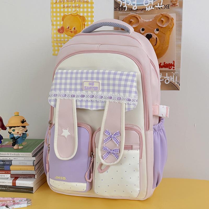 Schoolbag High Value Bow Rabbit Ear Design Student Dopamine Sweet Girl Heart Large Capacity Campus Backpack