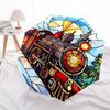 1 Stück Buntglas Dampflok Szene Automatischer Faltregenschirm - Tragbares 3-fach Design mit 8-Speichen Eisenrahmen, Outdoor für Fans, Reisende, Tägliche Nutzung