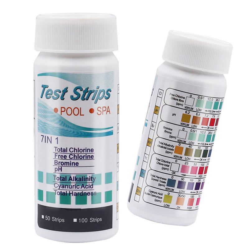 7-in-1 Pool Test Strips: pH, Free Chlorine & Water Quality Checker