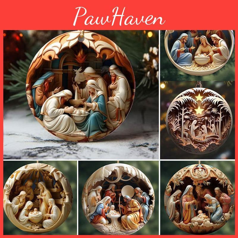Intricate Jesus Acrylic Birth Scene Car Hanging Decor For A Vintage Christmas Touch