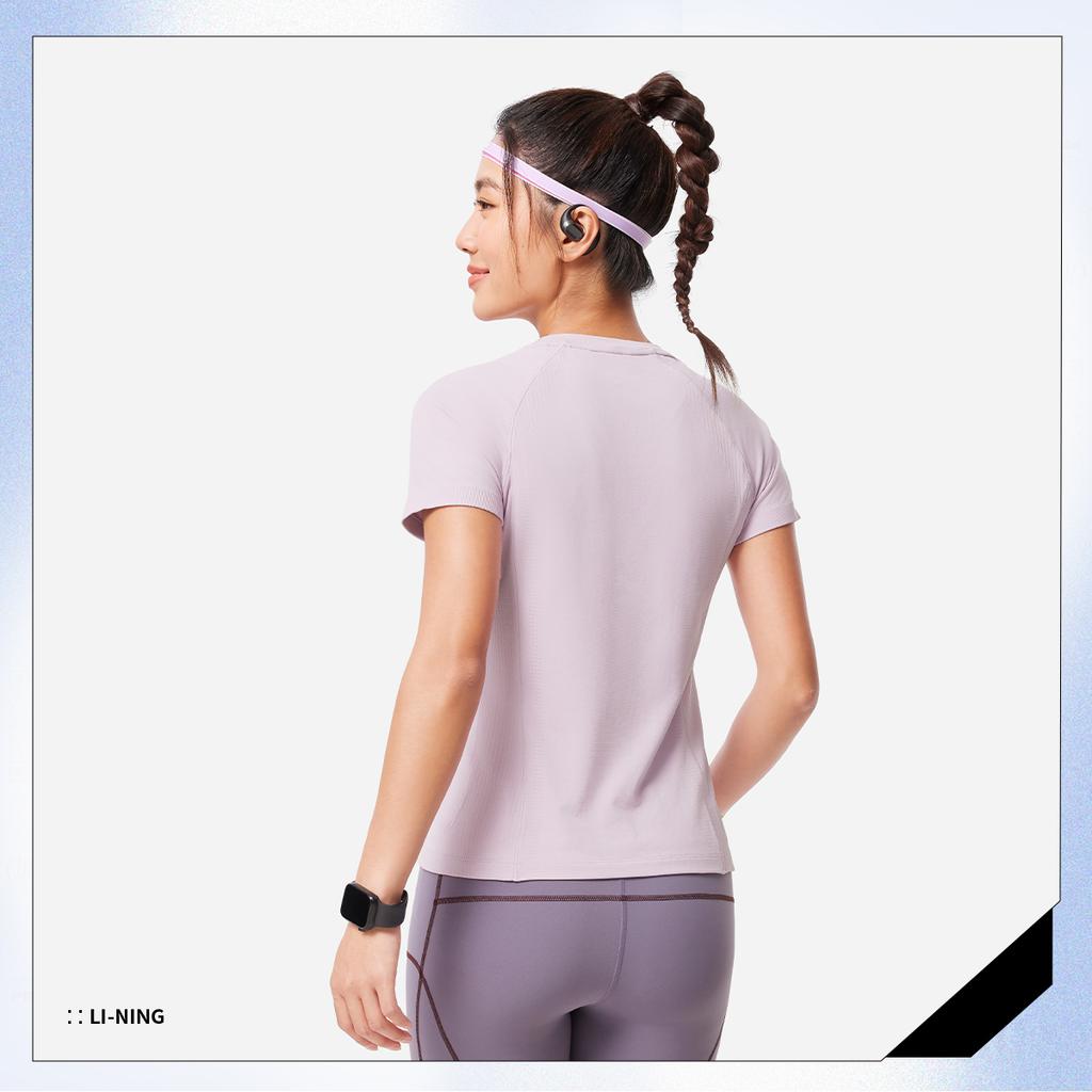 Li-Ning Dopamine Round Neck Sports Short Sleeve T-Shirt Women Tops Twilight-Purple ATSV130-3