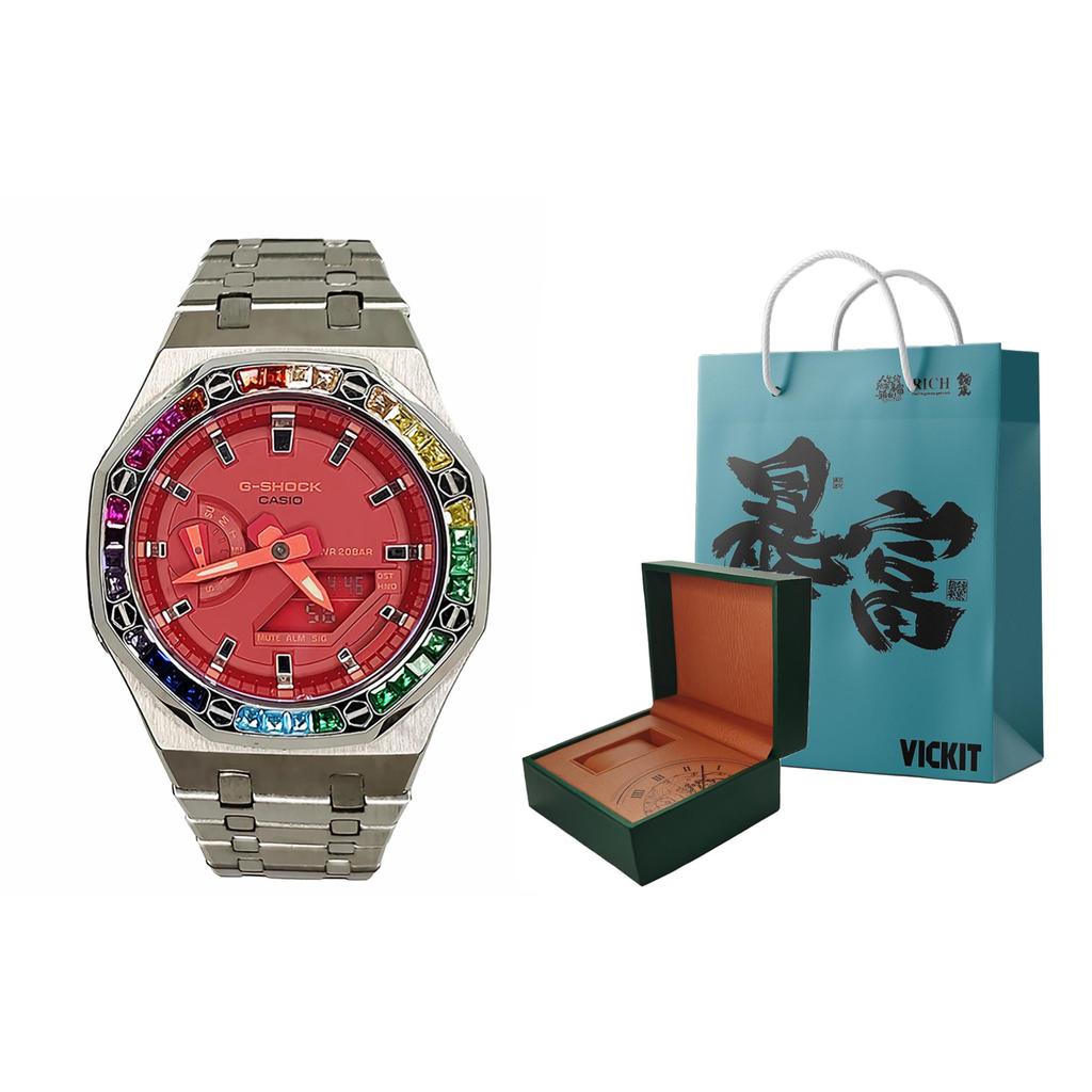 CASIO Men Liquid Crystal/Analog Dual Display Series 44mm Red Watch GA-2100-4A-