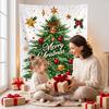 Festive Window Hanging Merry Christmas Tapestry, Wall Fabric Backdrop, Xmas Tree Winter Holiday Party Scene Decoration Art for Living Room,