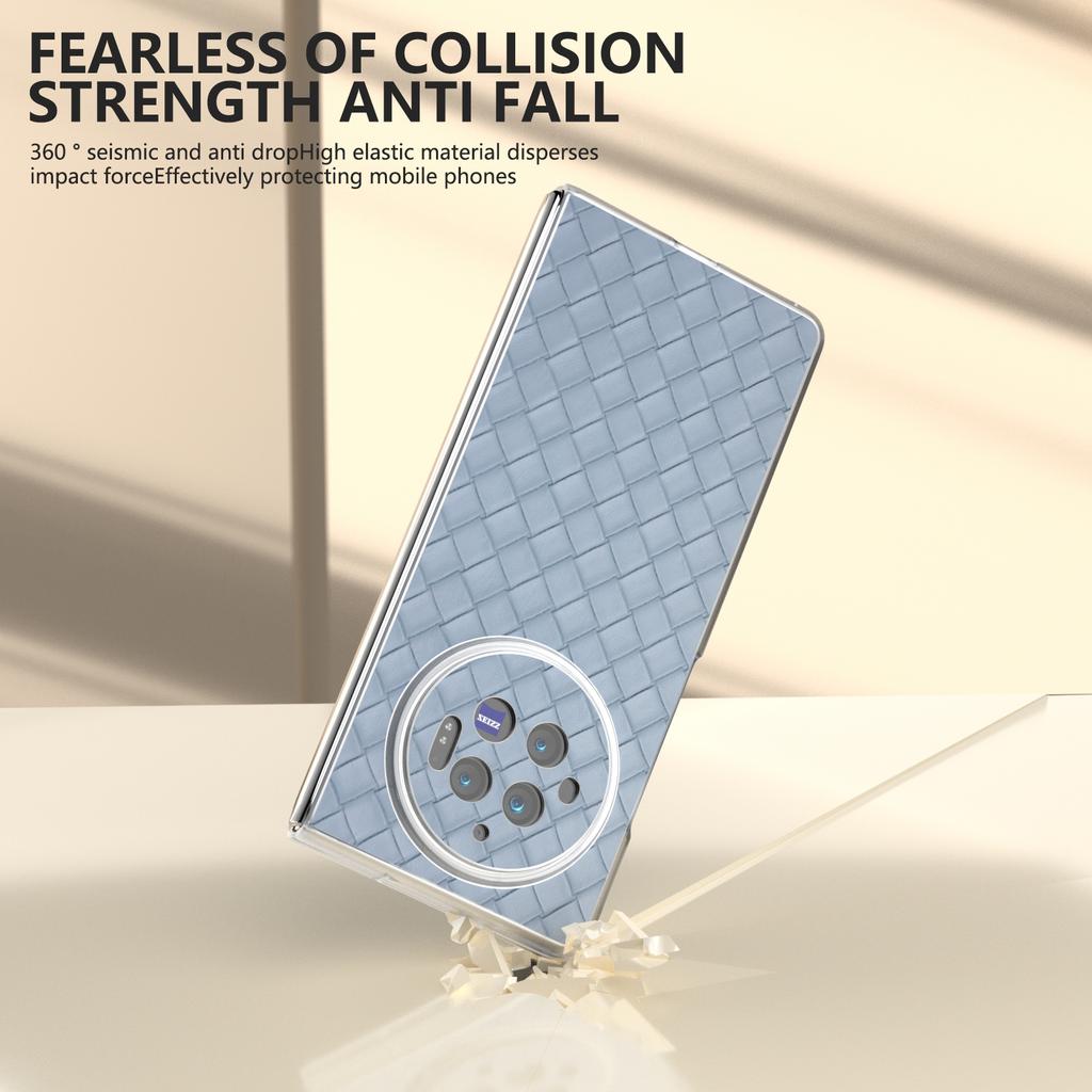 For vivo X Fold3 Case Woven Texture PU Leather Phone Cover with Transparent Matte Frame