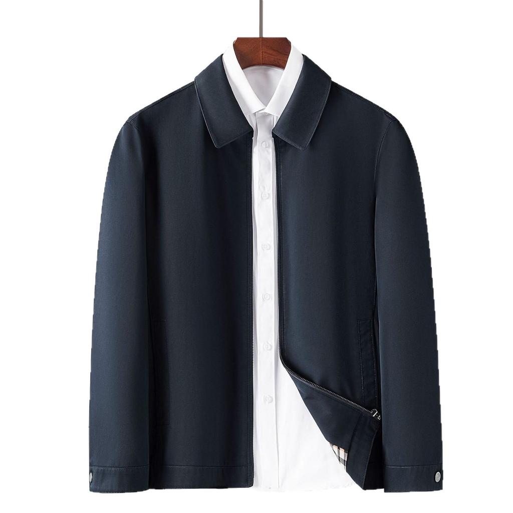 100% Cotton Men's Fashion Lapel Jacket - Perfect for Spring/Autumn Business Wear for Middle-Aged Leaders