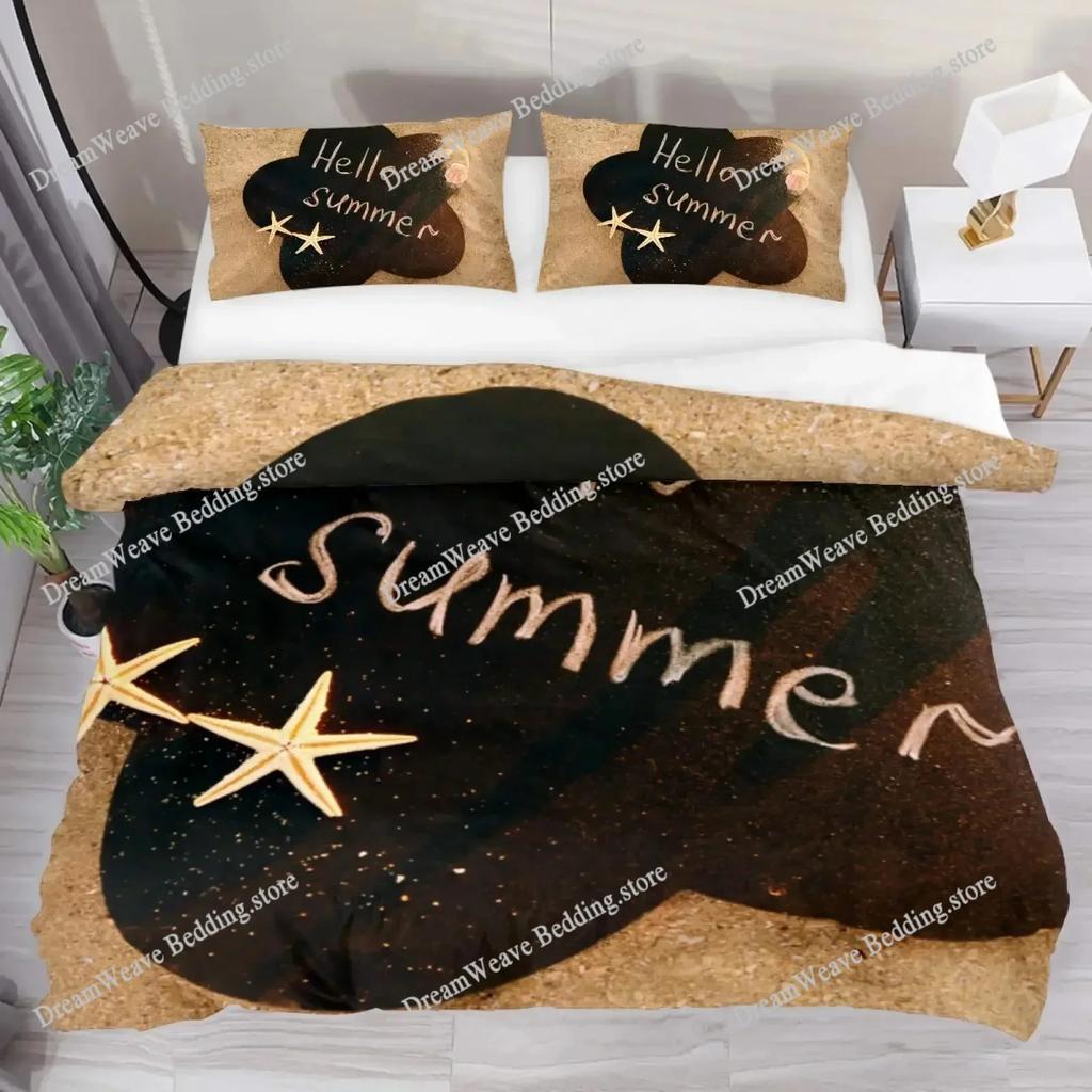 Hello Summer Duvet Cover Set Watercolor Watermelon Fruits Bedding Set Summer Holiday Theme Blue Rustic Cabin Comforter Cover