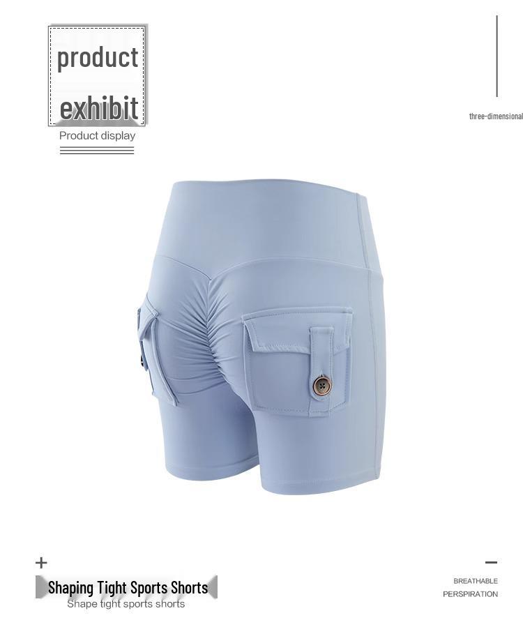 Cross-Border Fitness Yoga Shorts with Pockets - Button Workwear Running Pilates Peach Butt Hot Pants