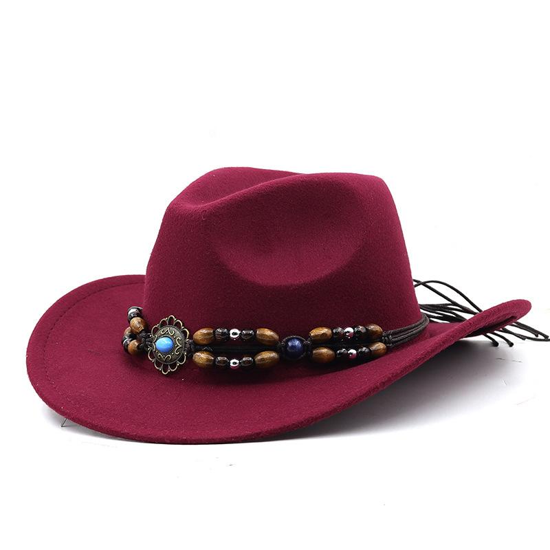Cappelli da cowboy europei e americani delle regioni occidentali, cappelli a cilindro in lana alla moda maschile e femminile, cappelli da cowboy tibetani in stile etnico