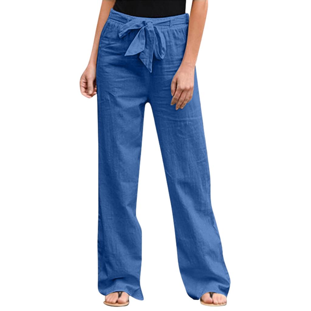 Women's Color Elastic Waist Breathable Loose Cotton And Linen Pants