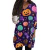 Womens's Fashion Casual Halloween Print V-neck Mid Length Pocket 3/4 Sleeve Top