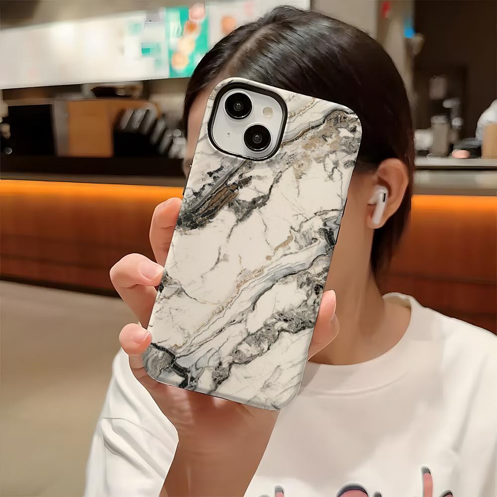 

Чехол для телефона с мраморным узором, жесткий ПК, для IPhone 16 Pro Max 16 15 14 Plus 13 12 11, двухслойный, глянцевый, HD-покрытие iPhone14Plus