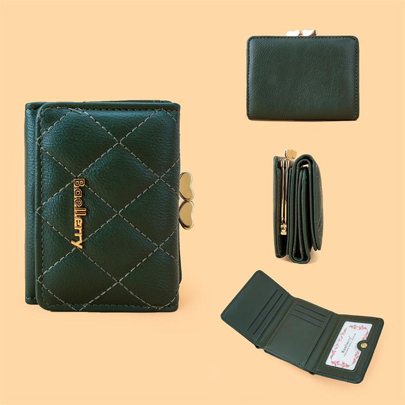 Baellerry Fashion Short Wallets for Women Artificial Leather Tri-fold Purse Classic Card Holder Money Bags