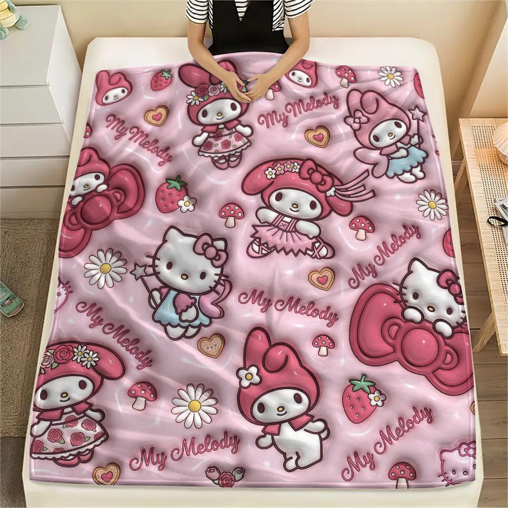 

1 шт. Фланелевое одеяло Sanrio с розовым принтом, Высококачественное, Для всех сезонов, Декор для дома, Тепло и комфорт, Идеально подходит для рождественских подарков 80cm x 120cm