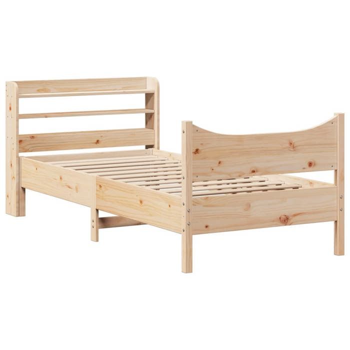 VidaXL Cadre de lit avec tête de lit 75x190 cm bois de pin massif, sommier, cadre de lit simple, cadre de lit en bois massif 3307068