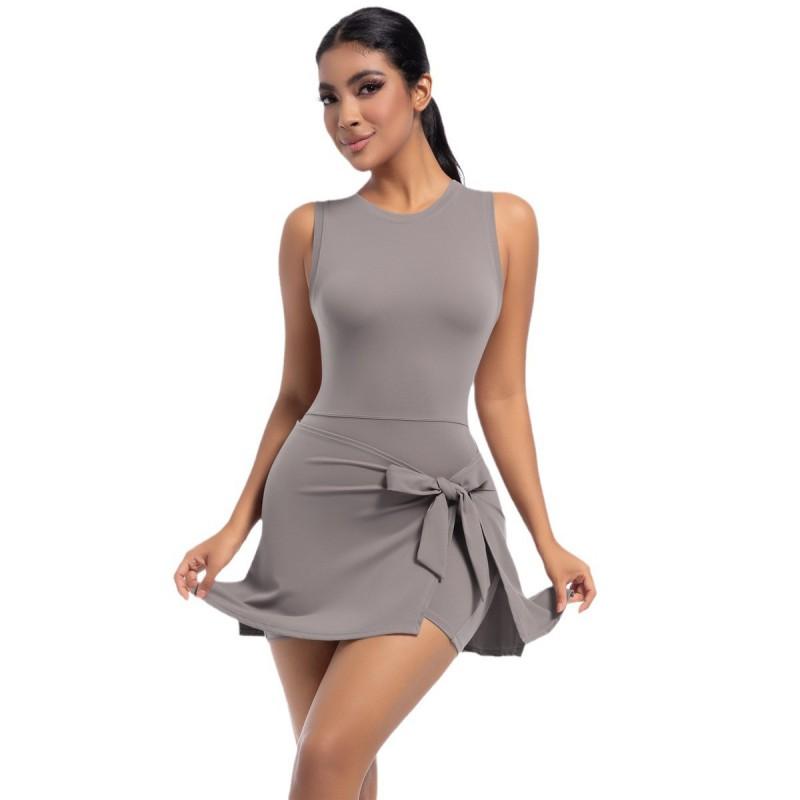 Women Backless Unitard Dance Dress Quick Dry Stretchy Sport Skirt Stage Performance Workout