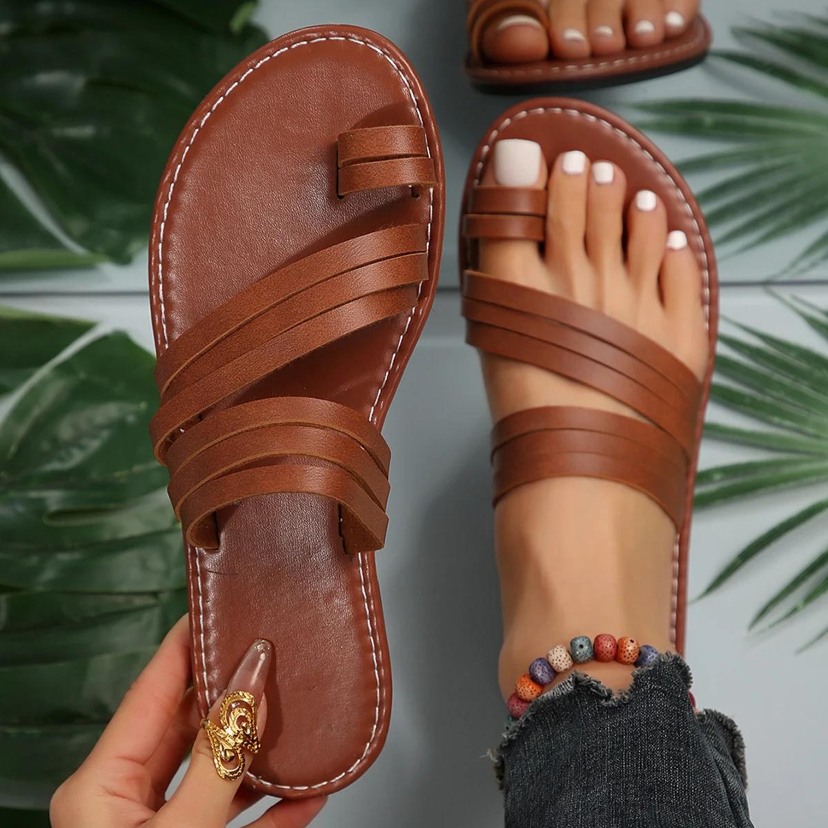 

Женские тапочки 2025 Новые Минималистичная мода Плоские сандалии Летние уличные пляжные тапочки Отпуск Досуг Женская обувь Слайды Женские 43 коричневый