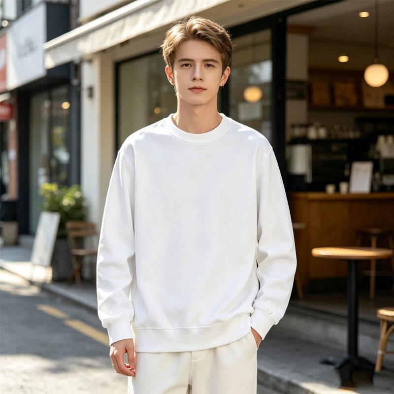 Men Solid Color Crew Neck Sweatshirt Loose Long Sleeve Casual Oversized Pullover Streetwear Top